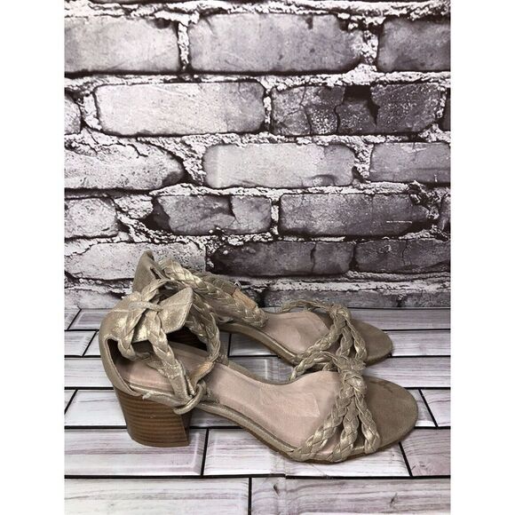 Silent D Raxiera Gold Braided Leather Block Heel Sandals Women’s Sz 38EU/7.5M US - Picture 4 of 16
